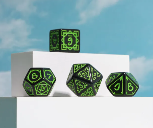 Green Druid Pattern 7-Dice Set DND RPG Dice Black Druid Dice Set (Online Only)