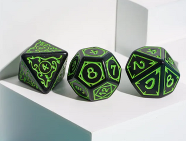 Green Druid Pattern 7-Dice Set DND RPG Dice Black Druid Dice Set (Online Only)