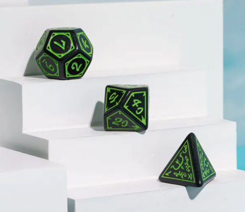 Green Druid Pattern 7-Dice Set DND RPG Dice Black Druid Dice Set (Online Only)