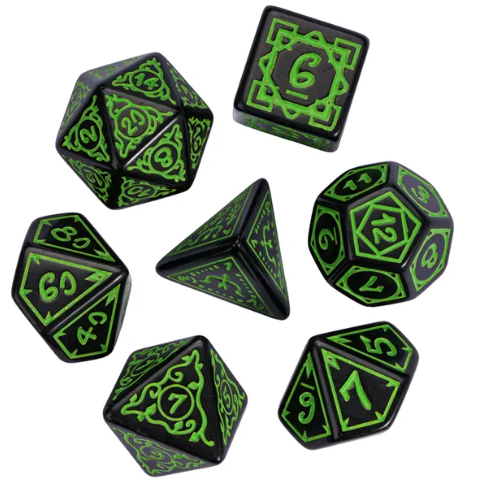 Green Druid Pattern 7-Dice Set DND RPG Dice Black Druid Dice Set (Online Only)