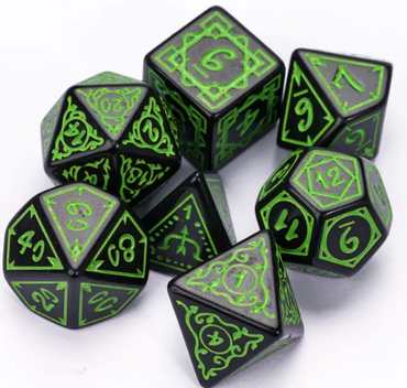 Green Druid Pattern 7-Dice Set DND RPG Dice Black Druid Dice Set (Online Only)