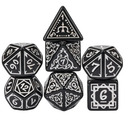White Druid Pattern 7-Dice Set DND RPG Dice Black Druid Dice Set (Online Only)