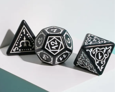 White Druid Pattern 7-Dice Set DND RPG Dice Black Druid Dice Set (Online Only)