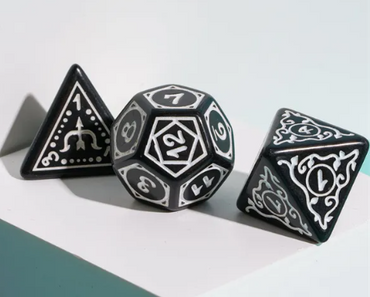 White Druid Pattern 7-Dice Set DND RPG Dice Black Druid Dice Set (Online Only)
