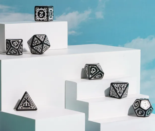 White Druid Pattern 7-Dice Set DND RPG Dice Black Druid Dice Set (Online Only)