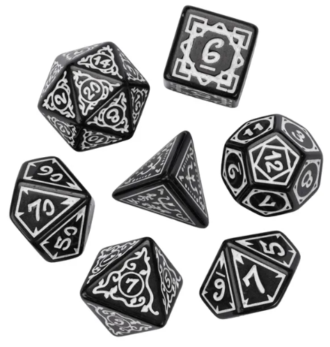 White Druid Pattern 7-Dice Set DND RPG Dice Black Druid Dice Set (Online Only)