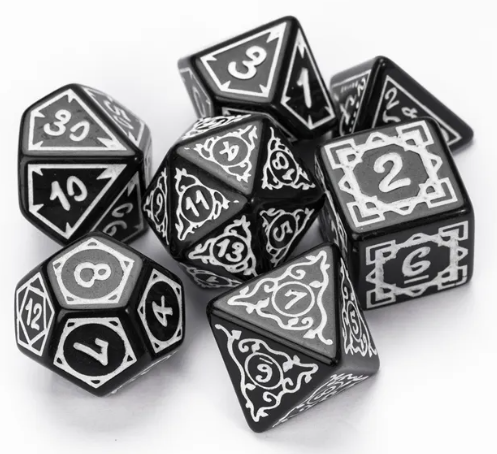 White Druid Pattern 7-Dice Set DND RPG Dice Black Druid Dice Set (Online Only)