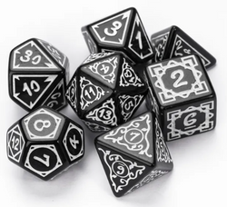 White Druid Pattern 7-Dice Set DND RPG Dice Black Druid Dice Set (Online Only)