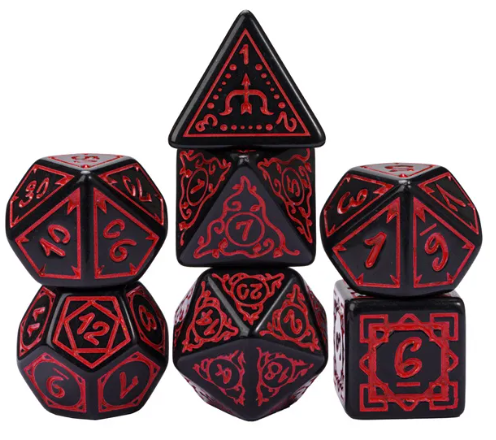 Red Druid Pattern 7-Dice Set DND RPG Dice Black Druid Dice Set (Online Only)