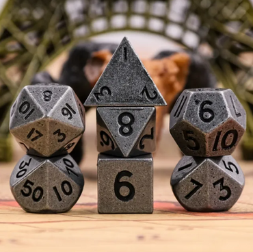 Basic Silver Mini Metal Dice Ancient Effect | (10mm to 15mm) 7-Dice Udixi RPG (Online Only)