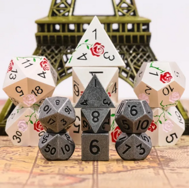 Basic Silver Mini Metal Dice Ancient Effect | (10mm to 15mm) 7-Dice Udixi RPG (Online Only)