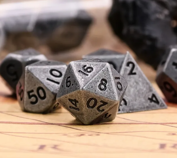 Basic Silver Mini Metal Dice Ancient Effect | (10mm to 15mm) 7-Dice Udixi RPG (Online Only)