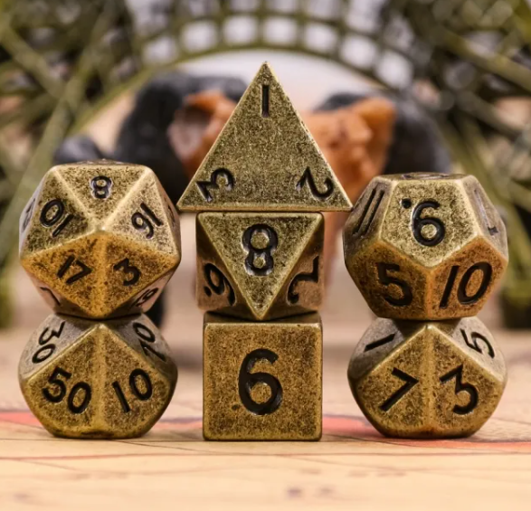 Basic Gold Mini Metal Dice Ancient Effect | (10mm to 15mm) 7-Dice Udixi RPG (Online Only)