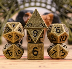 Basic Gold Mini Metal Dice Ancient Effect | (10mm to 15mm) 7-Dice Udixi RPG (Online Only)