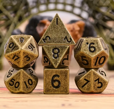 Basic Gold Mini Metal Dice Ancient Effect | (10mm to 15mm) 7-Dice Udixi RPG (Online Only)