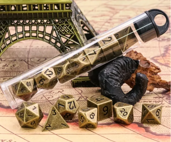 Basic Gold Mini Metal Dice Ancient Effect | (10mm to 15mm) 7-Dice Udixi RPG (Online Only)