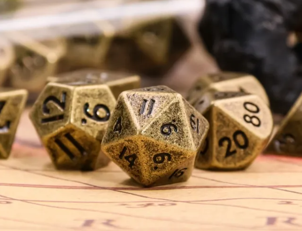 Basic Gold Mini Metal Dice Ancient Effect | (10mm to 15mm) 7-Dice Udixi RPG (Online Only)