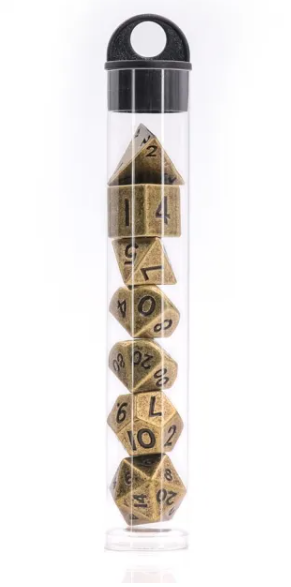 Basic Gold Mini Metal Dice Ancient Effect | (10mm to 15mm) 7-Dice Udixi RPG (Online Only)
