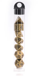 Basic Gold Mini Metal Dice Ancient Effect | (10mm to 15mm) 7-Dice Udixi RPG (Online Only)