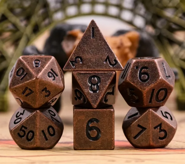 Basic Copper Mini Metal Dice Ancient Effect | (10mm to 15mm) 7-Dice Udixi RPG (Online Only)