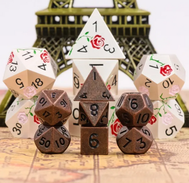 Basic Copper Mini Metal Dice Ancient Effect | (10mm to 15mm) 7-Dice Udixi RPG (Online Only)