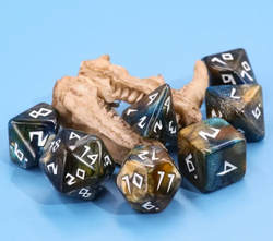 Night Walker Dice 7-Dice Set | Blue and Bronze Glitter Primitive Font (Online Only)
