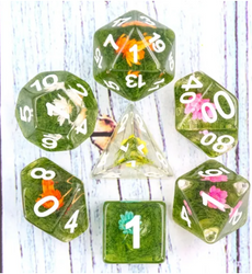 Flower on Grass Dice 7-Dice Set | White Numbers Dnd Resin Set (Online Only)