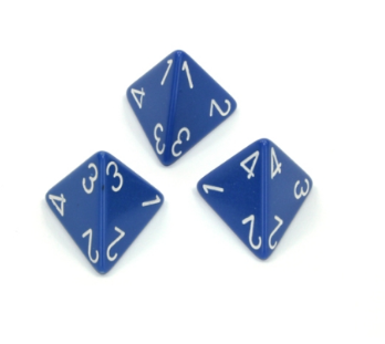 Opaque Polyhedral Blue /white d4 | 4-Sided Dice (sold per die) (Online Only)