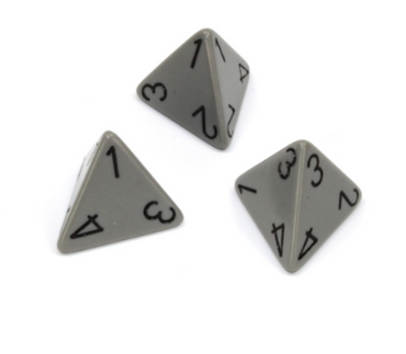 Opaque Polyhedral Grey /black d4 | 4-Sided Dice (sold per die) (Online Only)