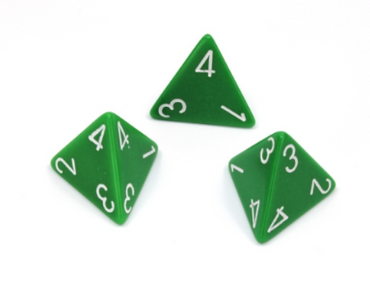 Opaque Polyhedral Green /white d4 | 4-Sided Dice (sold per die) (Online Only)