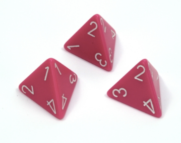 Opaque Polyhedral Pink /white d4 | 4-Sided Dice (sold per die) (Online Only)