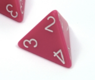 Opaque Polyhedral Pink /white d4 | 4-Sided Dice (sold per die) (Online Only)