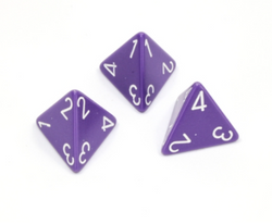 Opaque Polyhedral Purple /white d4 | 4-Sided Dice (sold per die) (Online Only)