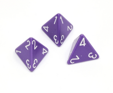 Opaque Polyhedral Purple /white d4 | 4-Sided Dice (sold per die) (Online Only)