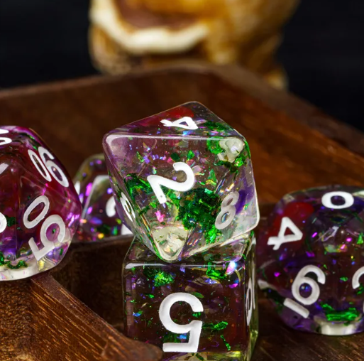 Green & Purple 7-Dice Set | Swirl Foil Series Dice Semi-Translucent (Online Only)