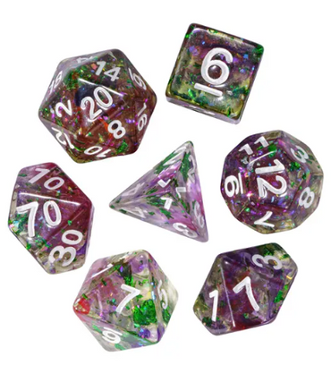Green & Purple 7-Dice Set | Swirl Foil Series Dice Semi-Translucent (Online Only)