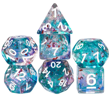 Blue & Teal 7-Dice Set | Swirl Foil Series Dice Semi-Translucent (Online Only)