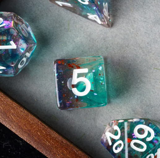 Blue & Teal 7-Dice Set | Swirl Foil Series Dice Semi-Translucent (Online Only)