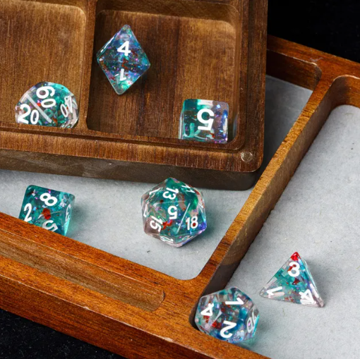Blue & Teal 7-Dice Set | Swirl Foil Series Dice Semi-Translucent (Online Only)