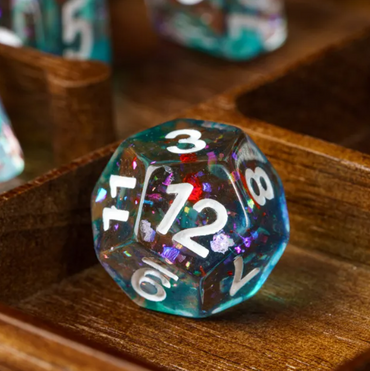 Blue & Teal 7-Dice Set | Swirl Foil Series Dice Semi-Translucent (Online Only)