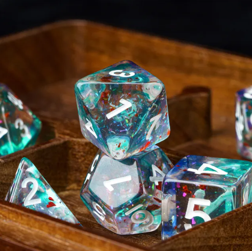 Blue & Teal 7-Dice Set | Swirl Foil Series Dice Semi-Translucent (Online Only)