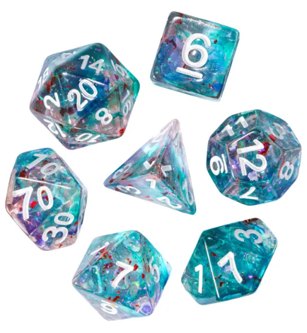 Blue & Teal 7-Dice Set | Swirl Foil Series Dice Semi-Translucent (Online Only)