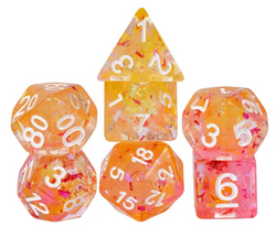 Orange & Pink 7-Dice Set | Swirl Foil Series Dice Semi-Translucent (Online Only)