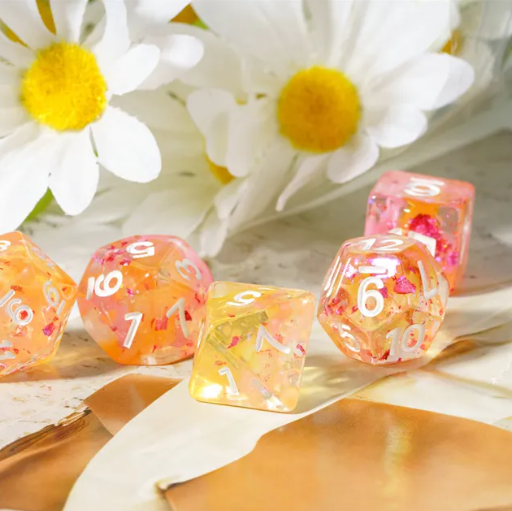 Orange & Pink 7-Dice Set | Swirl Foil Series Dice Semi-Translucent (Online Only)