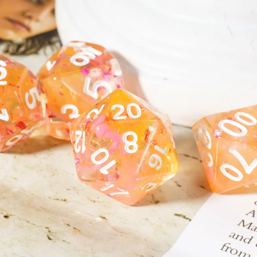 Orange & Pink 7-Dice Set | Swirl Foil Series Dice Semi-Translucent (Online Only)