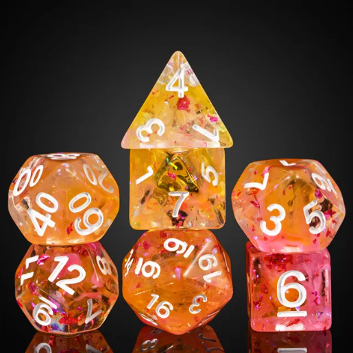 Orange & Pink 7-Dice Set | Swirl Foil Series Dice Semi-Translucent (Online Only)