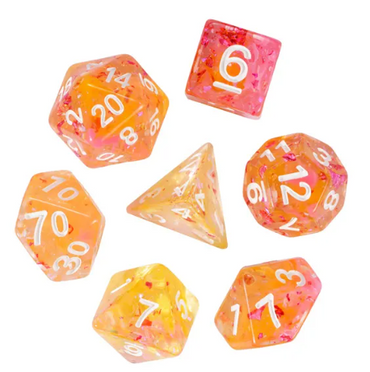 Orange & Pink 7-Dice Set | Swirl Foil Series Dice Semi-Translucent (Online Only)