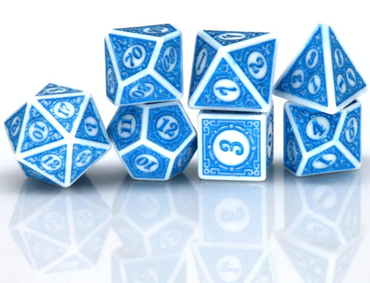 White & Blue Magic Flame 7-Dice Set DND RPG Dice Blue Color Fill (Online Only)