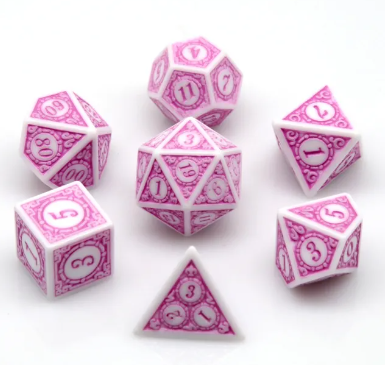 White & Purple Magic Flame 7-Dice Set DND RPG Dice Purple Color Fill (Online Only)
