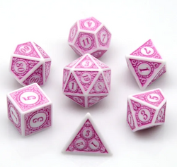 White & Purple Magic Flame 7-Dice Set DND RPG Dice Purple Color Fill (Online Only)